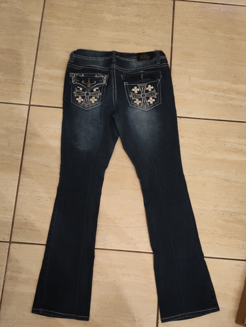 Indigo Blue Flare Jeans with Embroidered Back Pockets